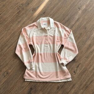 Aerie Striped Pink and Cream Long Sleeve Polo Shirt